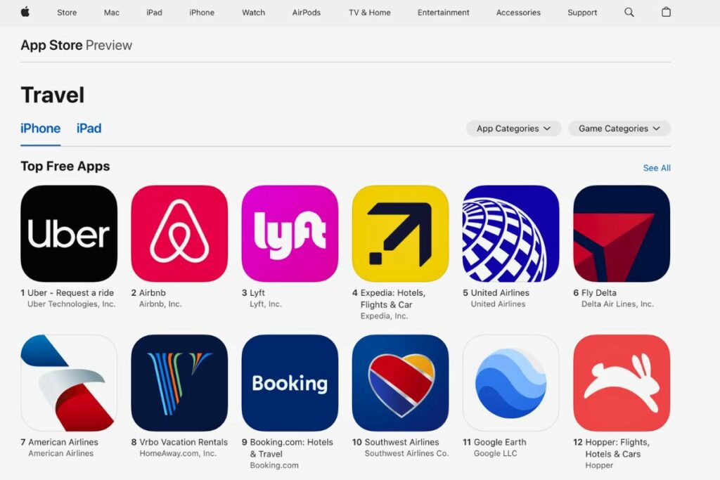 App Store Nutzer Booking.com App - Kategorie Travel 2023