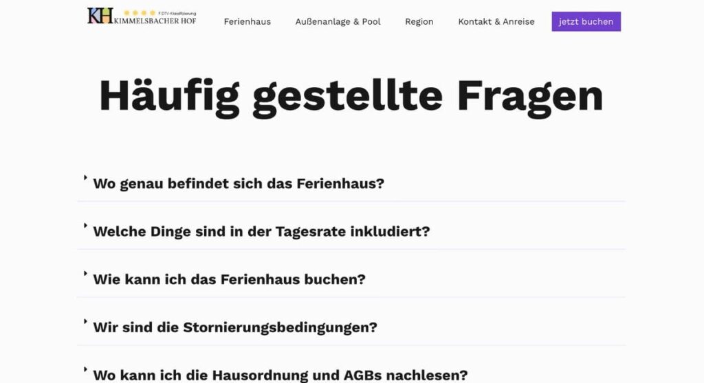 4. Beispiel FAQ Page - Ferienhaus Bayern