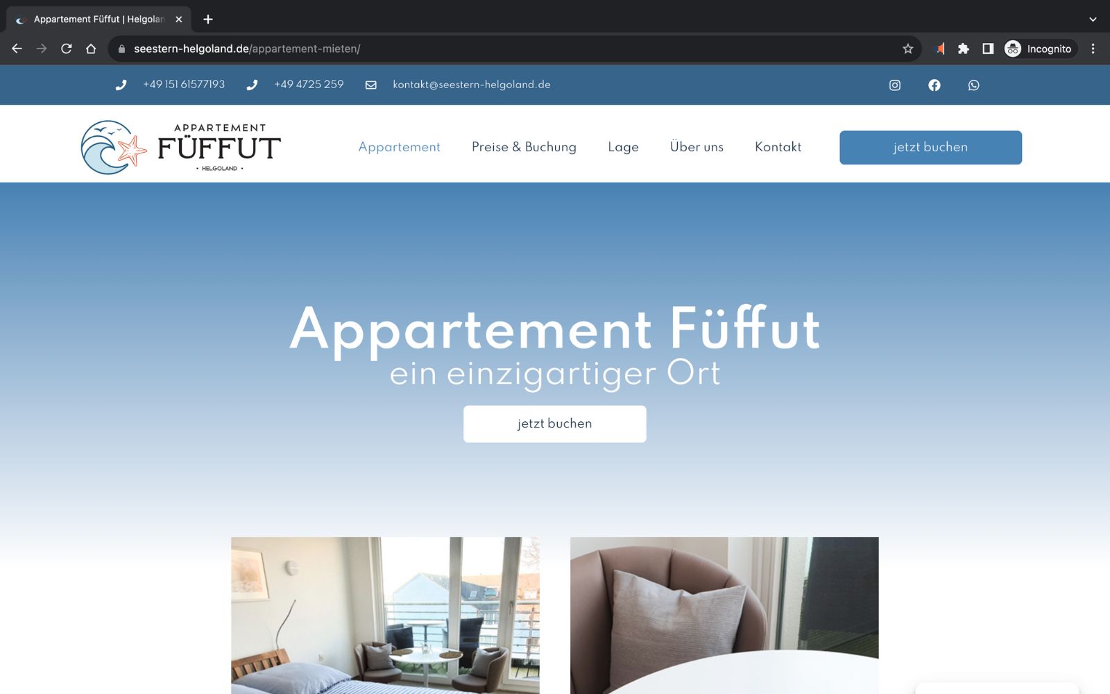 Appartement Vermietung Beispiel WordPress mit Elementor