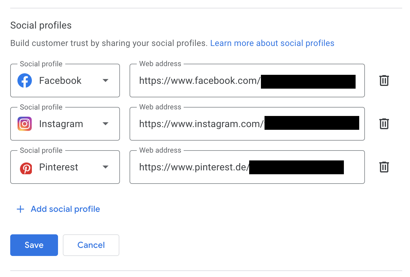 füge deine Sozialen Profillinks zu Google My Business hinzu