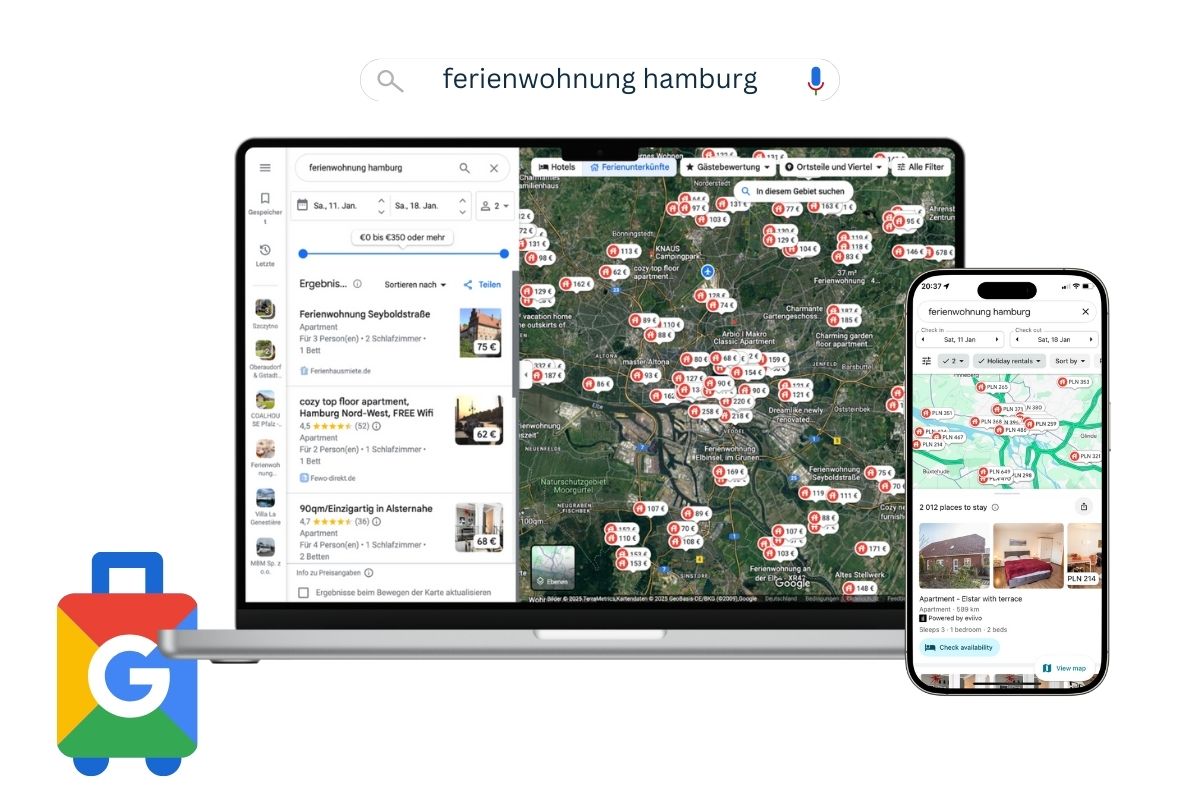 Google Vacation Rental Beispiel: Suchanfrage "ferienwohnung hamburg"