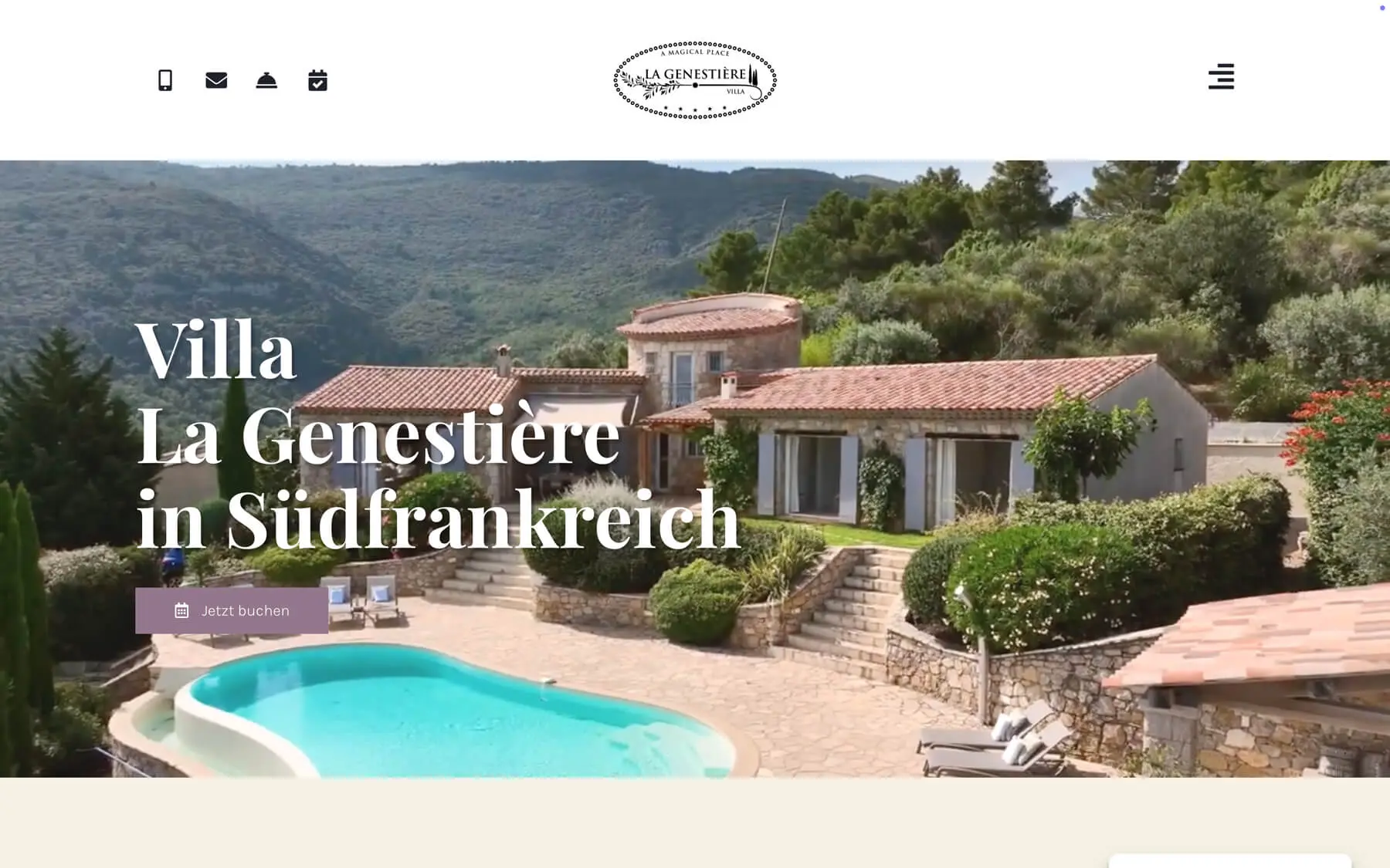 Website der Villa La Genestière mit Pool und Ferienhaus in Südfrankreich.