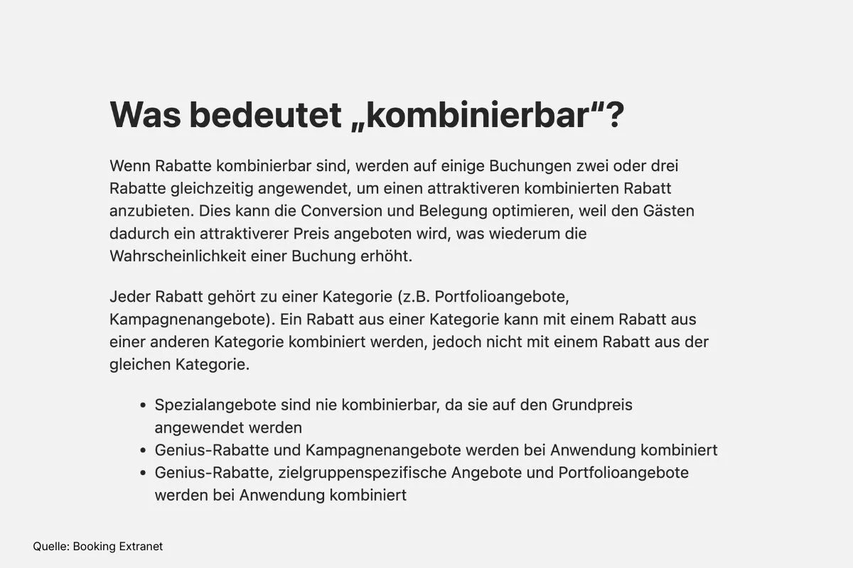 Infografik erklärt, welche Booking-Rabatte gleichzeitig miteinander kombiniert werden können.
