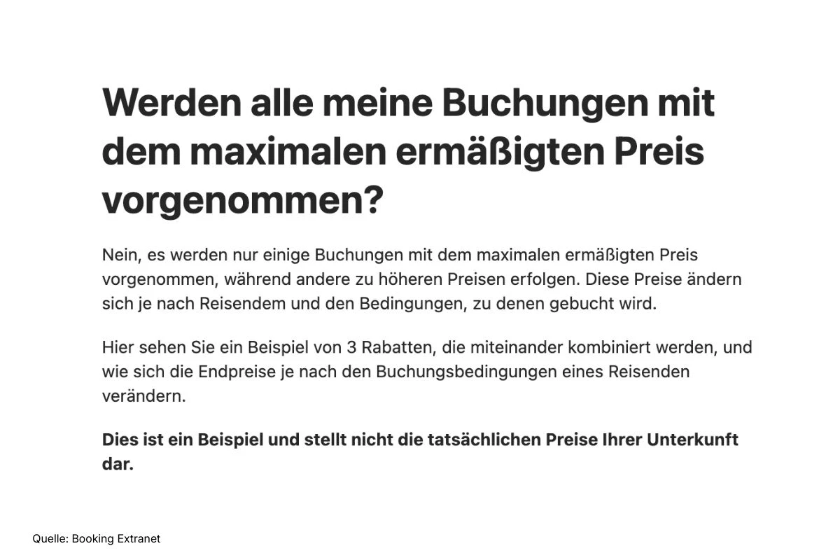 Erklärung beschreibt, warum nicht jede Booking-Buchung den maximalen Rabatt erhält.