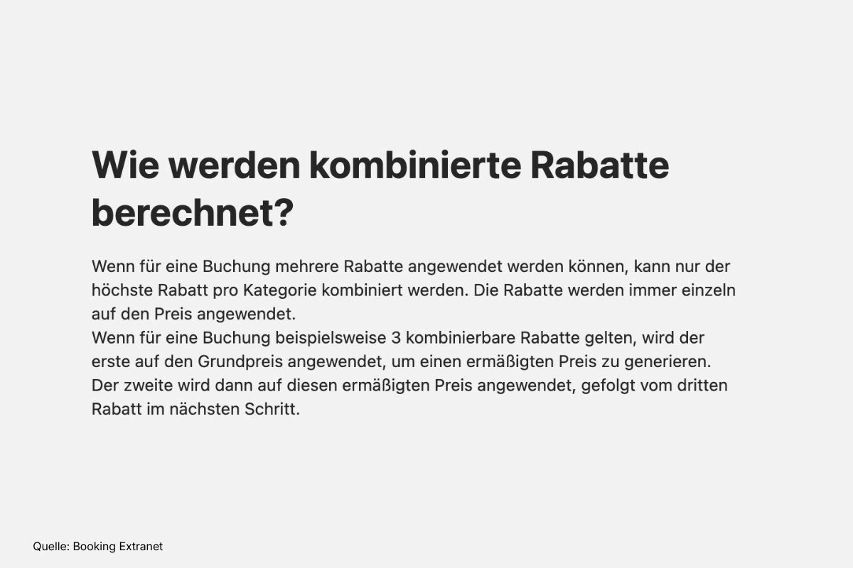 Erklärung zeigt die schrittweise Berechnung mehrerer kombinierbarer Rabatte bei Booking.