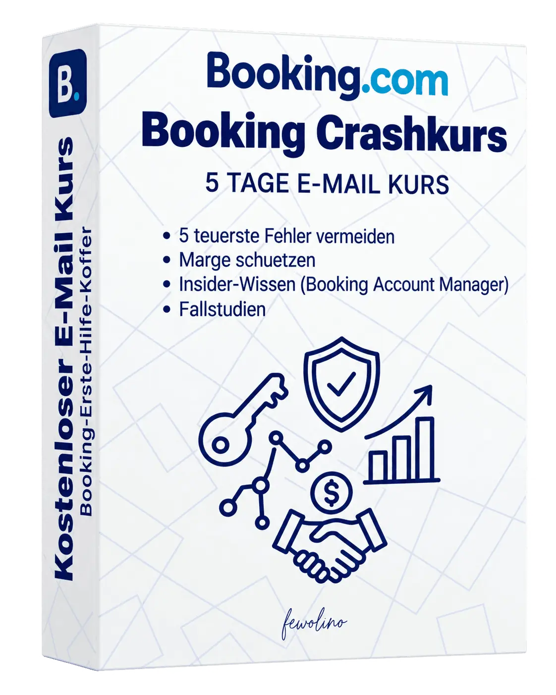 Digitales Kurscover zeigt einen fünftägigen Booking-Crashkurs mit mehreren Lerninhalten.